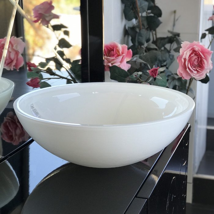 Luxury bathroom hand wash basin round Metropole White Glass Design