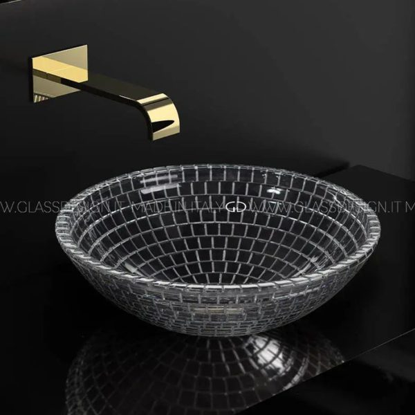 Χειροποιητος νιπτηρας τουαλετας επικαθημενος διαφανος στρογγυλος Mosaic Anniversary Clear Glass Design