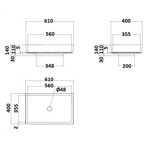 Modern wash basin designs in hall rectangular 61x40 Blade Lux Glass Design Dimensions