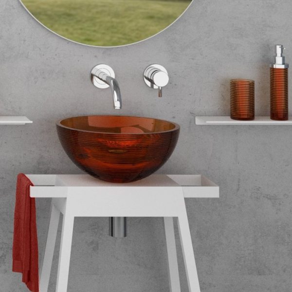 Luxury wash basin models for hall round Rose Rubino Glass Design