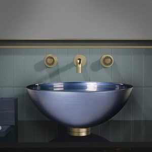 Italian table top wash basin Glass Design Metropole Round Blue