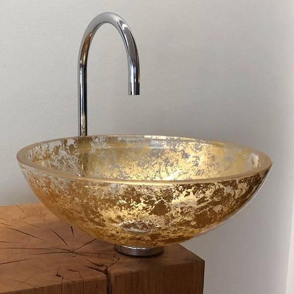 Gold Leaf Luxury Round Counter Top Basin Glass Design Gala