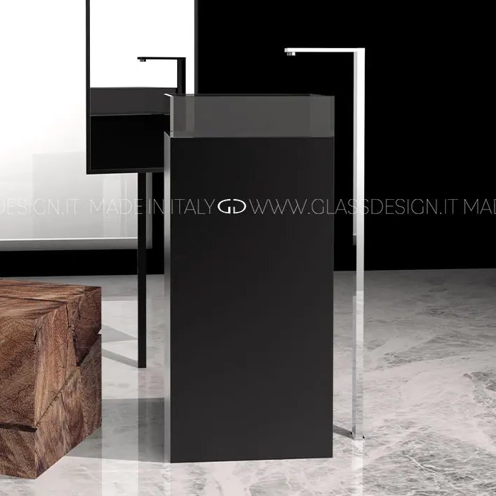 Luxury free standing pedestal wash basin Skyline Evolution Black Fume Glass Design