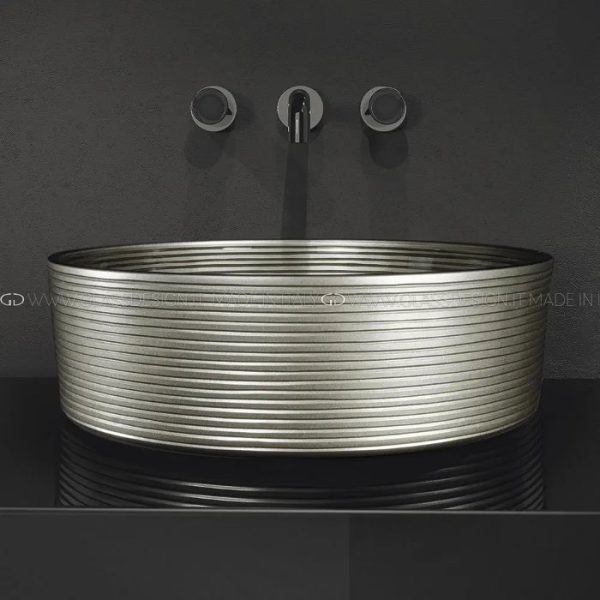 Modern Italian Round Countertop Wash Basin Ø40 Line Katino Platinum Glass Design