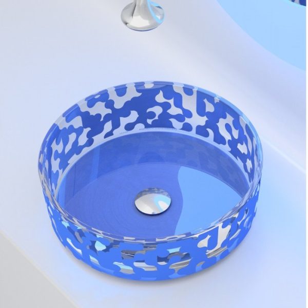 Round wash hand basin countertop round Marea Color Sky Blue Glass Design