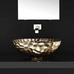 Bathroom table top wash basin designs round Orma Gold Glass Design