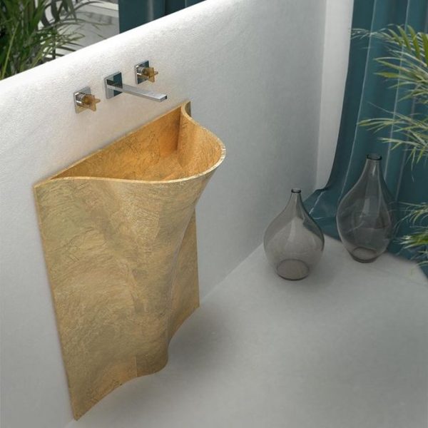 Italian pedestal wash basin modern Tempo Gold Leaf Glass Design