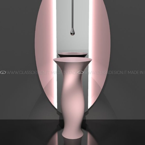 Modern pedestal sink free standing round Dame Pawder Pink Glass Design