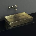 Luxury table top wash basin rectangular 61×40 Blade Lux Gold Leaf Glass Design
