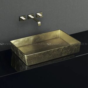 Modern wash basin designs in hall rectangular 61x40 Blade Lux Gold Leaf Glass Design