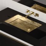 Luxury undermount wash basin rectangular 61×40 Rho Lux Sotto Gold Leaf Glass Design