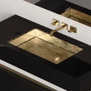 Italian undermount sinks for bathrooms rectangular 61x40 Blade Lux Sotto Gold Leaf Glass Design