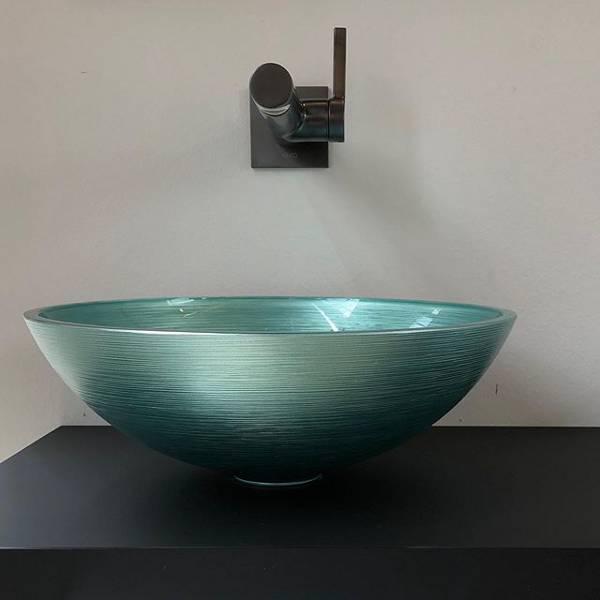 bathroom wash basin crystal round aquamarine countertop Glass Design Metropole Round