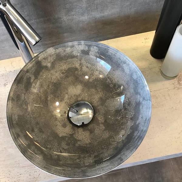 bathroom sink countertop round crystal luxury Glass Design Luna Grey
