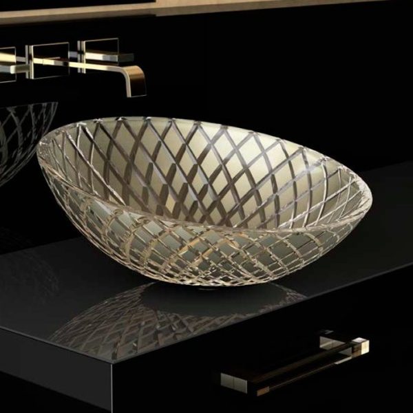 Wash basin designs in hall crystal round Glass Design Xeni Champagne