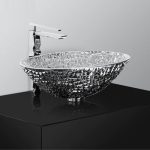 Ιταλικος νιπτηρας μπανιου επικαθημενος στρογγυλος Ice Oval Lux Silver Glass Design