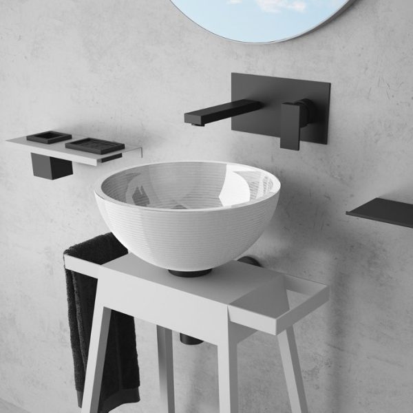 Modern bathroom table top wash basin round Rose White Mat Glass Design