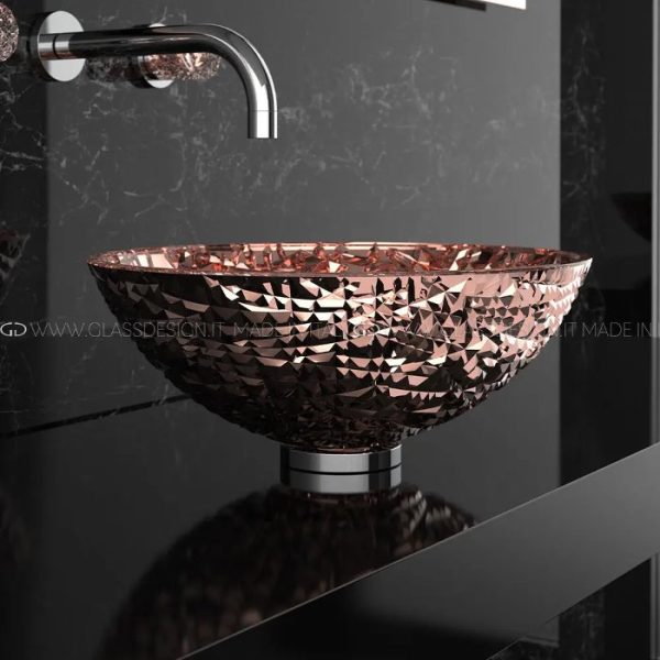 Modern wash basin sink counter top round GLass Design Ice Lux Gold Rose