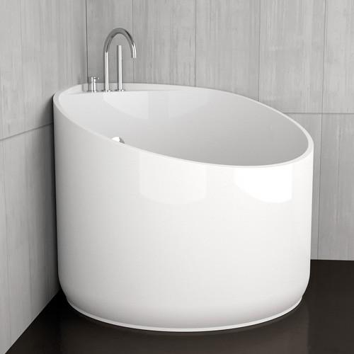 small deep freestanding soaking tub round white Glass Design Mini