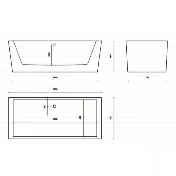 MONT BLANC freestanding bath diagramm dimensions