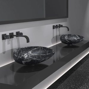 Μαρμαρινος νιπτηρας παγκου μαυρος με νερα οβαλ ιταλικος Kool Max Marquinia Glass Design