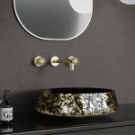 Italian Black Gold Round Countertop Wash Basin Ø42 Glass Design Exte Lux