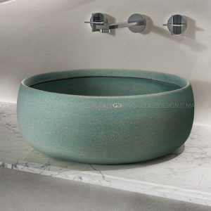 Handcrafted table top wash basin round italian Polo Terra Green Glass Design