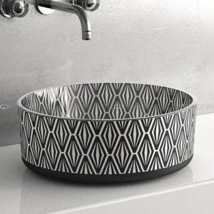 Modern table top wash basin designs round italian Bamboo Katino Black Glass Design