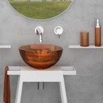Modern bathroom table top wash basin round Rose Ginger Glass Design