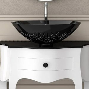 Luxury Italian Black Counter Top Sink Basin 43,5x29 Ice Oval Small Glass Design