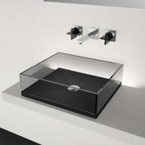 Modern counter top wash basin rectangular Skyline Black Fume Glass Design