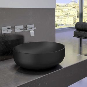 Italian table top wash basin round black matt Collina Black Glass Design