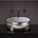 Modern countertop wash basin round italian Mode Lux White Gold Glass Design