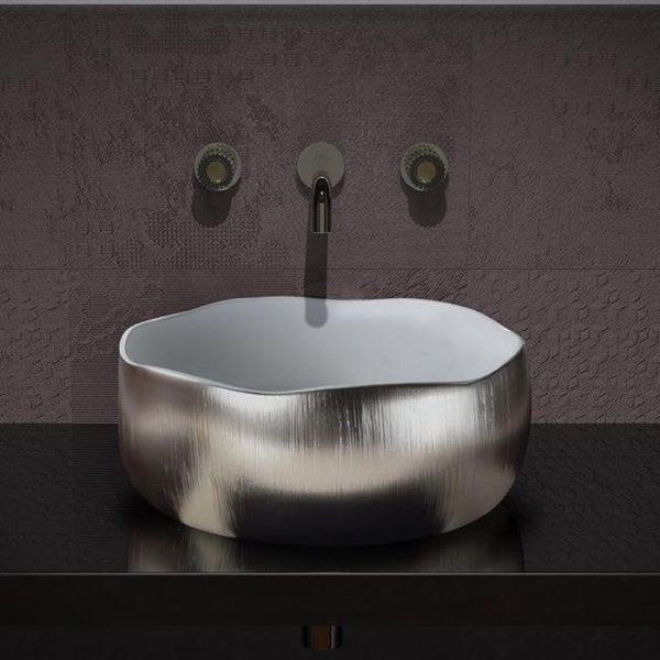 Table top wash basin round luxury italian Mode Lux White Gold Glass Design