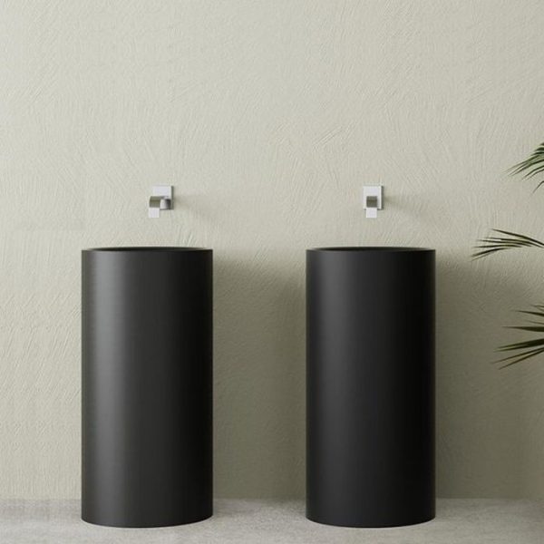 Italian black pedestal sink round modern mat Tommy Glass Design