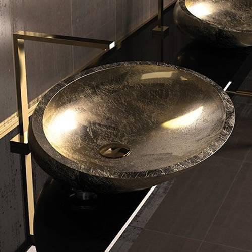 table top wash basin oval gold counter-top 65x49 Glass Design Kool Oversize Gold Leaf