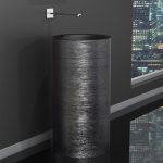 Modern pedestal wash basin round Tommy Metropole Black Anthracite Glass Design