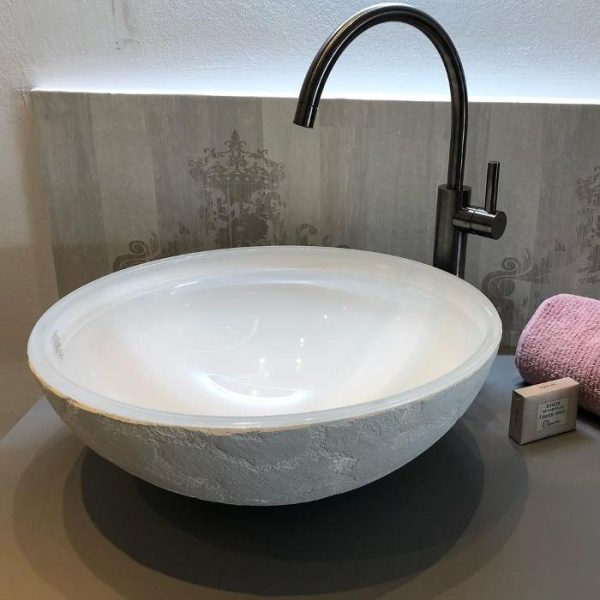 Modern countertop wash basin round italian glass design luna white