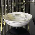Modern table top wash basin designs round italian Graffiti White Gold Glass Design