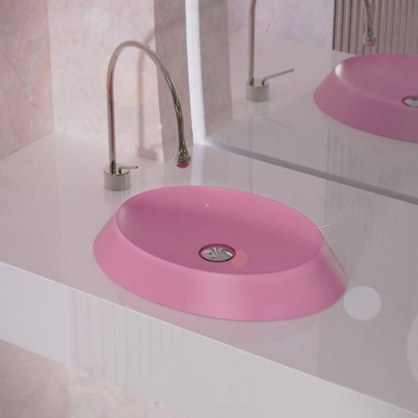 Modern table top wash basin pink round Bubble Karim Rashid Glass Design