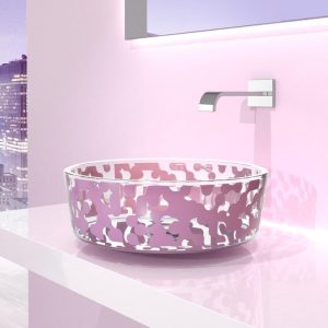 Italian table top basin round modern Marea Color Lavender Glass Design