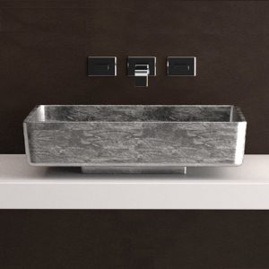 Luxury table top wash basin rectangular 61x40 Blade Lux Silver Leaf Glass Design