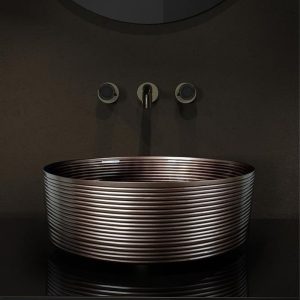 Modern Italian Round Countertop Wash Basin Ø40 Line Katino Bronze Glass Design