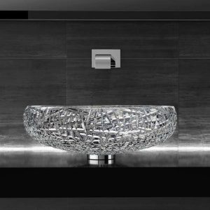 Luxury countertop hand wash basin round clear GLass Design Scenic Ice