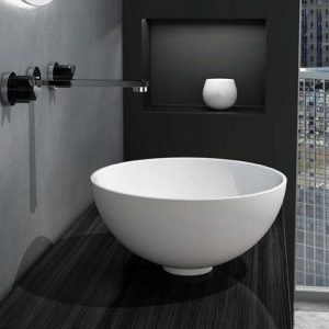 Luxury bathroom table top wash basin white matt round 34 Cocoon Glass Design