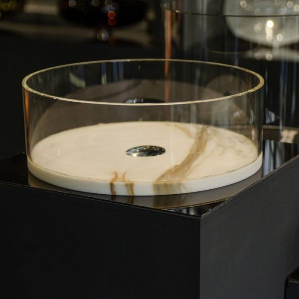 Italian table top wash basin round white Xtreme Small Calacatta Glass Design