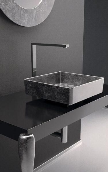 hand wash basin square silver countertop luxury 40x40 Glass Design Four Lux Silver Leaf