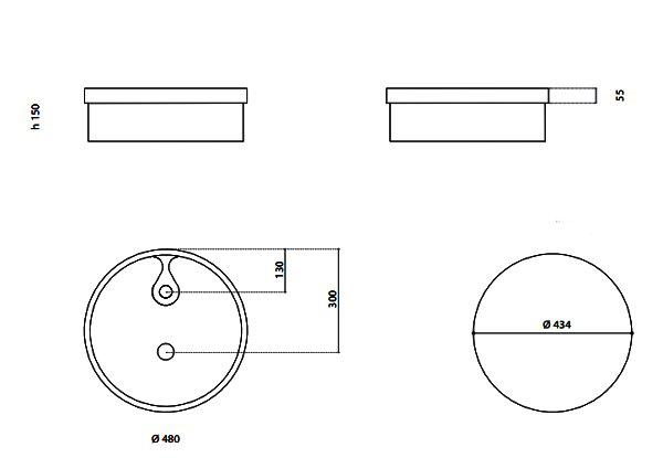NAXOS FL round semi recessed wash basin by Italian Glass Design dimensions Ø 48