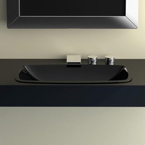 Glass Design Open Italian Modern Rectangular Black Inset Basin 64x37 cm