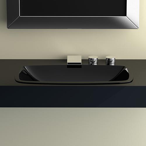 Glass Design Open Italian Modern Rectangular Black Inset Basin 64x37 cm